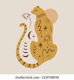 Boho cute leopard animal vector illustration