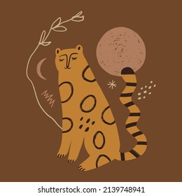 Boho cute leopard animal vector illustration