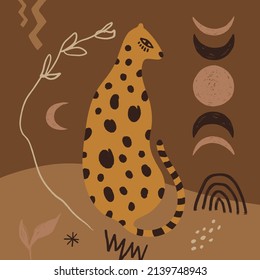Boho cute leopard animal vector illustration