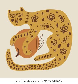 Boho cute leopard animal vector illustration