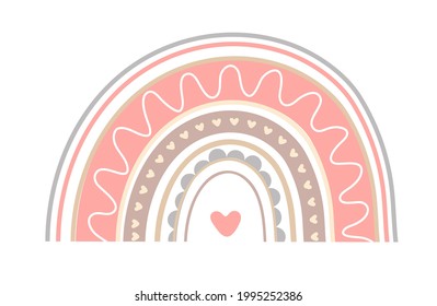 	
Boho cute rainbow vector in pastel colors. Baby absract rainbows  with drops, heart, stars, cloud isolated on white background. Printable poster illustration for kids. 