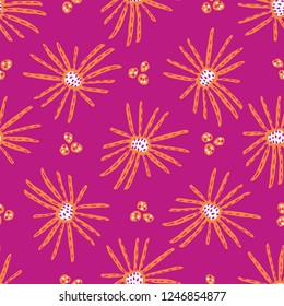 Boho Daisy Flower All Over Print Vector. Colorful Blooms Seamless Repeating Pattern. Paper Cut Collage Style Background. Hand Drawn Fashion Prints, Wallpaper, Pink Stationery, Floral Garden Packaging.