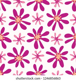 Boho Daisy Flower All Over Print Vector. Hand Drawn Colorful Blooms Seamless Repeating Pattern. Paper Cut Collage Style Background. Summer Fashion Print, Wallpaper, Gift Wrap, Floral Garden Packaging.
