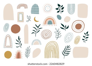 boho decor elements separated on white background. Contemporary art creator set. Isolated objects for posters, cards, prints design. EPS 10