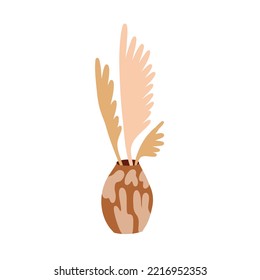Boho Decorative vase with feathered. Boho Baby Nursery Scandinavian Neutral Decor Element. Baby Shower Minimalist Clipart for Newborn