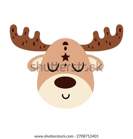 Boho Deer Face Clipart. Cute Woodland Animal Illustration. Cartoon Forest Character Design. Vector Graphic.