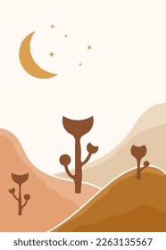 Boho Desert Cactus y Moon Wall Art Resumen Decoración moderna del hogar Boho Afiche