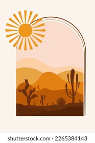 Boho Desert Cactus and Sun Wall Art Abstract Modern Home Decor Boho Poster