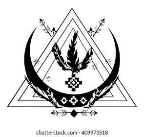 Boho design, illustration hipster, boho style, sketch, moon, arrows, beautiful vector illustration