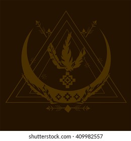 Boho design, illustration hipster, boho style, sketch, moon, arrows, beautiful vector illustration