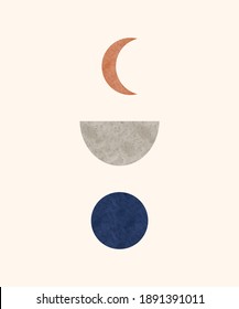 Cartel de diseño de Boho. Huella de arte de la luna y la pared del sol. 