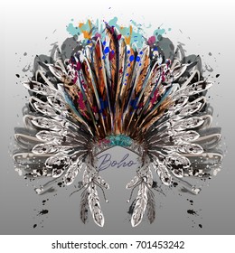 Bo-ho design in tribal style with head dress