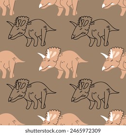 Boho dinosaur seamless pattern. Chasmosaurus background for child textile, wallpaper, party