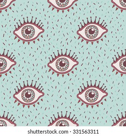 Boho doodle eyes seamless pattern