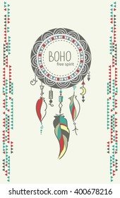 boho doodle hand drawn dreamcatcher  eps8
