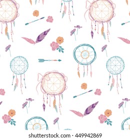 boho dream catcher arrows feathers graphic seamless pattern