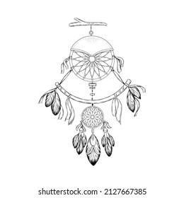 Boho Dream Catcher Vector Art. Dream Catcher estilo Boho diseño de ilustración vectorial.