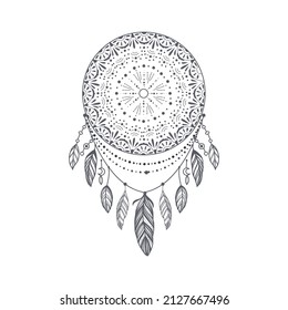 Boho Dream Catcher Vektor Art. Dream Catcher Stil Boho Vektorgrafik Design.