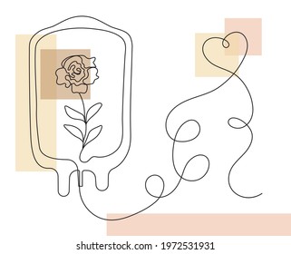Boho dropper with rose inside. Bohemian donor day concept vector. Blood donorship awareness moth illustration in abstract art wall line style. Donation linear sketch doodle vector.