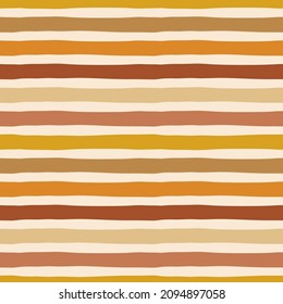 Boho earthy colours horizontal stripes vector seamless pattern. Bohemian uneven lines background. Scandinavian decorative style surface design for nursery and baby textile.