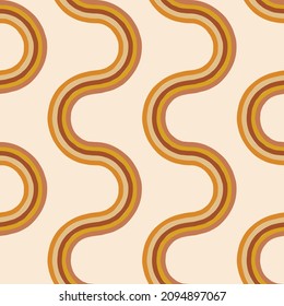 Boho earthy colours rainbow wave vector seamless pattern. Retro arched lines background. Abstract arc surface design for hippie child nursery and kids fabric.