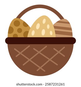 Boho Easter basket clipart. Happy Easter day. Cute festive element. Hand draw vector illustration