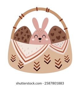 Boho Easter basket clipart. Happy Easter day. Cute festive element. Hand draw vector illustration