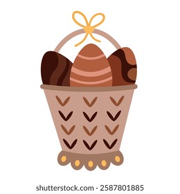 Boho Easter basket clipart. Happy Easter day. Cute festive element. Hand draw vector illustration