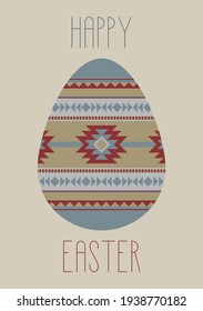 Boho easter card, banner, flyer. Minimalist style. Tribal ethnic pattern in pastel colors.