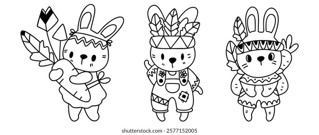 A Boho Easter, Cute bunny characters with feathers and accessories