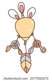 A Boho Easter, Cute dreamcatcher with bunny ears and pastel colors, perfect for Easter decor