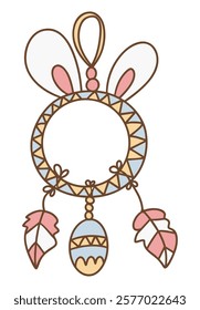 A Boho Easter, Dreamcatcher with bunny ears and feathers, perfect for Easter decor