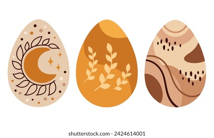 Boho Easter eggs clipart set. Happy Easter clipart in flat style. Easter decor. Hand drawn vector illustration.