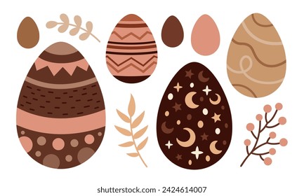 Boho Easter eggs clipart set. Happy Easter clipart in flat style. Easter decor. Hand drawn vector illustration.