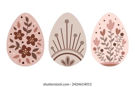 Boho huevos de Pascua clipart set. Feliz Pascua clipart en estilo plano. Decoración de Pascua. Dibujado a mano ilustración vectorial.