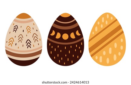 Boho Easter eggs clipart set. Happy Easter clipart in flat style. Easter decor. Hand drawn vector illustration.