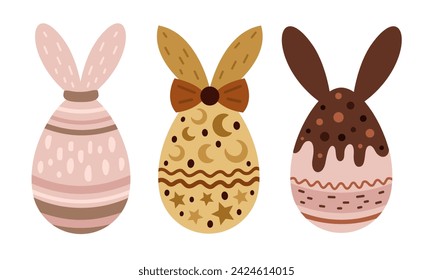 Boho huevos de Pascua clipart set. Feliz Pascua clipart en estilo plano. Decoración de Pascua. Dibujado a mano ilustración vectorial.