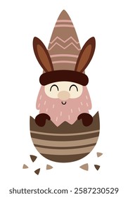 Boho Easter gnome clipart. Happy Easter day. Cute gnome in cartoon flat style. Hand draw vector illustration