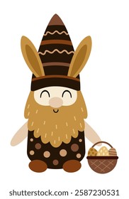 Boho Easter gnome clipart. Happy Easter day. Cute gnome in cartoon flat style. Hand draw vector illustration