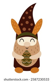 Boho Easter gnome clipart. Happy Easter day. Cute gnome in cartoon flat style. Hand draw vector illustration