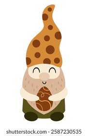 Boho Easter gnome clipart. Happy Easter day. Cute gnome in cartoon flat style. Hand draw vector illustration