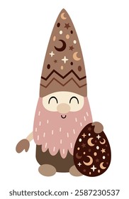 Boho Easter gnome clipart. Happy Easter day. Cute gnome in cartoon flat style. Hand draw vector illustration