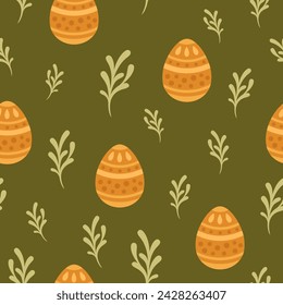Boho Easter seamless pattern with easter eggs in flat style. Happy Easter digital paper perfect for scrapbook paper, easter decor, background, fabric.