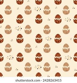 Boho Easter seamless pattern with easter eggs in flat style. Happy Easter digital paper perfect for scrapbook paper, easter decor, background, fabric.