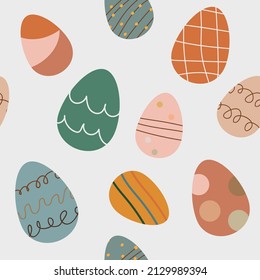 Patrón sin fisuras de Boho Easter. Elemento de primavera. Origen de las fiestas religiosas católicas con coloridos huevos. Ilustración de material vectorial