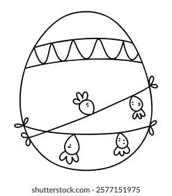 A Boho Easter, simple outline of decorated egg with small birds and patterns, perfect for Easter crafts