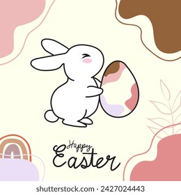 Boho Easter Vector illustration. Easter eggs, bunnies. Abstract Easter minimal