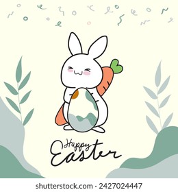 Boho Easter Vector illustration. Easter eggs, bunnies. Abstract Easter minimal
