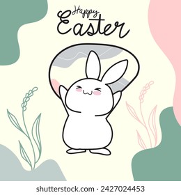Boho Easter Vector illustration. Easter eggs, bunnies. Abstract Easter minimal