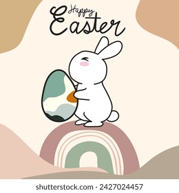 Boho Easter Vector illustration. Easter eggs, bunnies. Abstract Easter minimal
